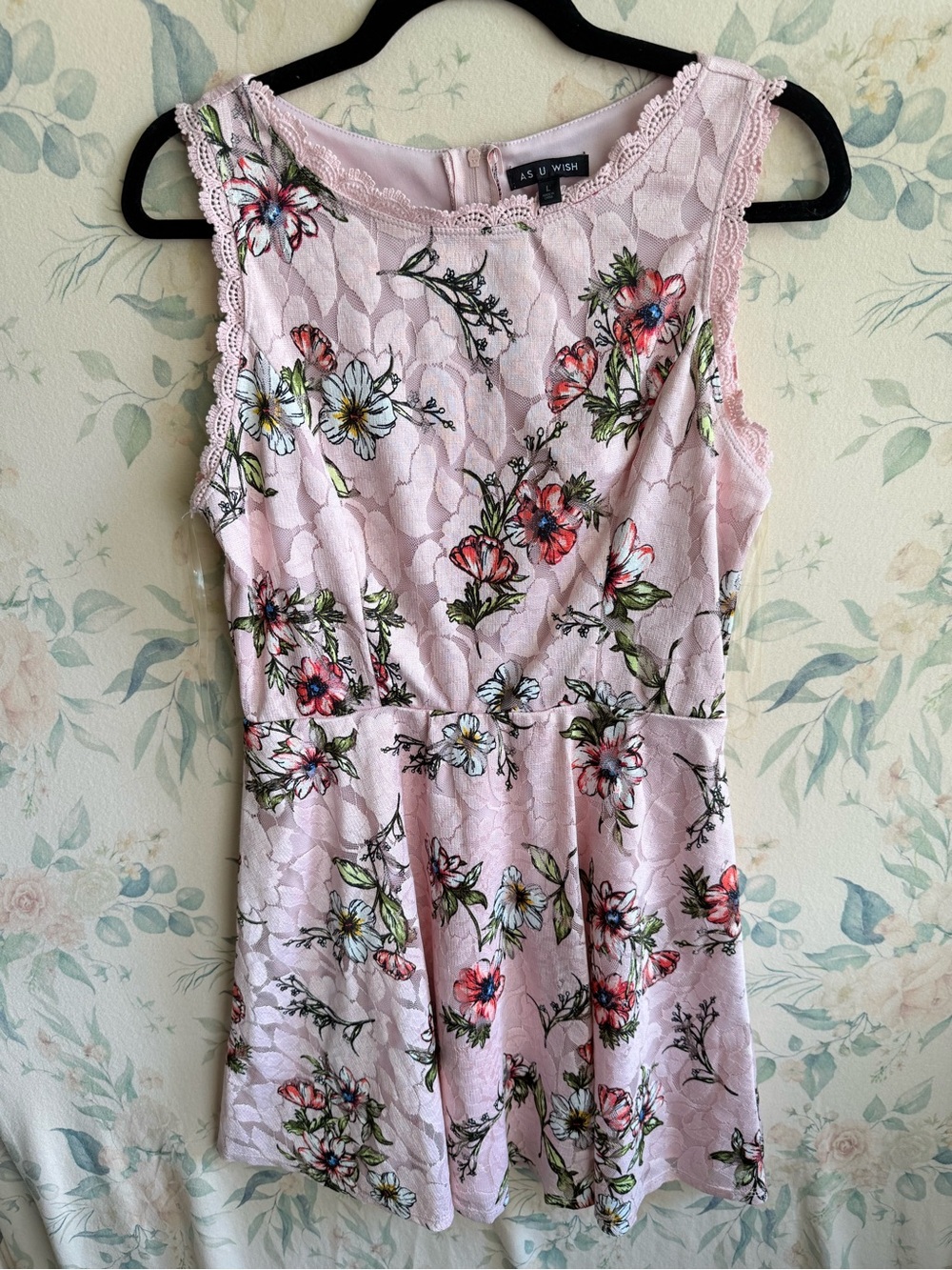 As U Wish Light Pink Floral Lace Mini Dress